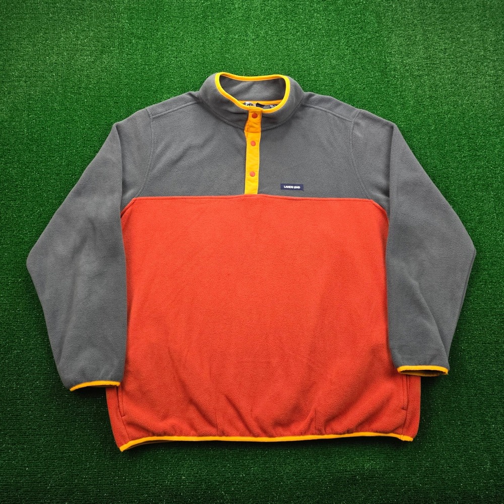 Lands End Heritage Sweatshirt‎ Mens 2XLT Colorblock Fleece Snap Neck Pullover